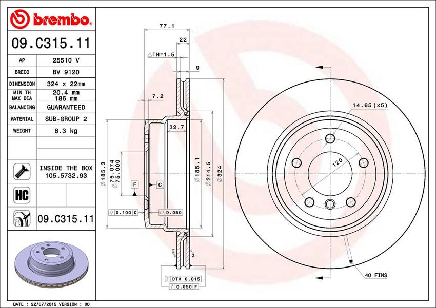 BMW Brembo Disc Brake Rotor - Rear (324mm) 34216855003